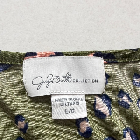 Jaclyn Smith Collection Olive Pink Navy Patterned Women's Blouse - Picture 11 of 12